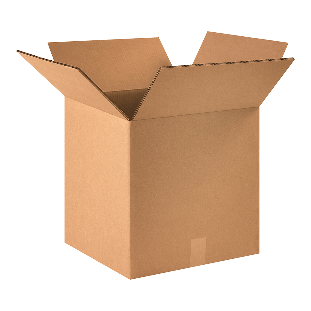 A tall, square brown Box Partners™ carton with four open flaps 16 x 16 x 16" Double Wall Boxes
